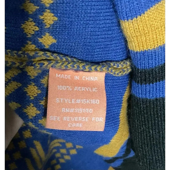 PeachPuff USA boho blue and yellow long open front duster cardigan size M - Picture 8 of 9